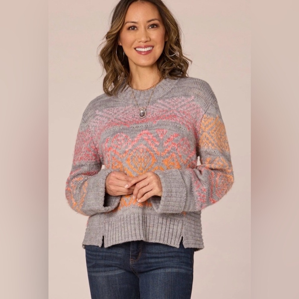Democracy Oversized Jacquard Sweater Pink Orange Ombré Size Large NWT‎